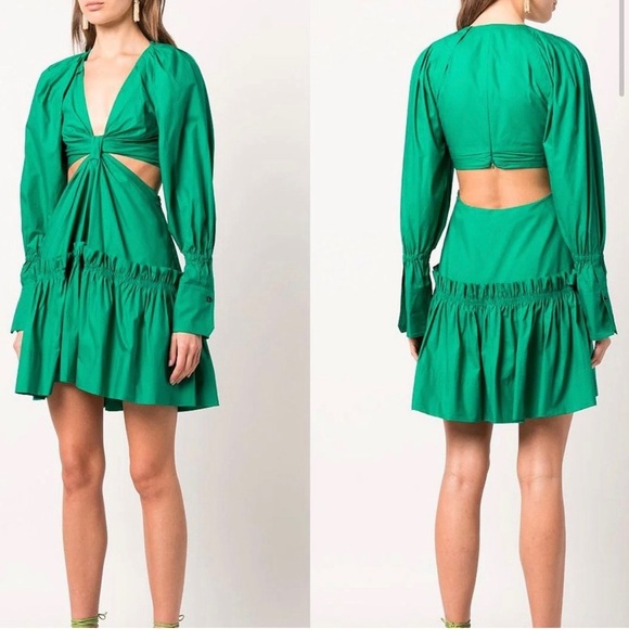 JASON WU Green Cut Out Mini Dress Cotton Poplin Size XS - Picture 2 of 13